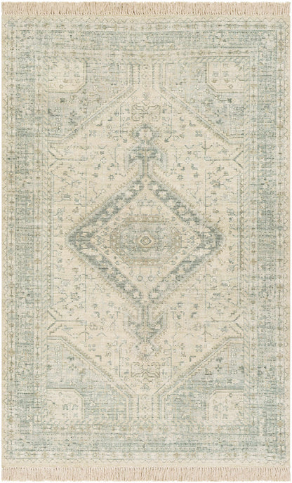 Sage Handwoven Cotton Area Rug with Ornate Artisanal Details