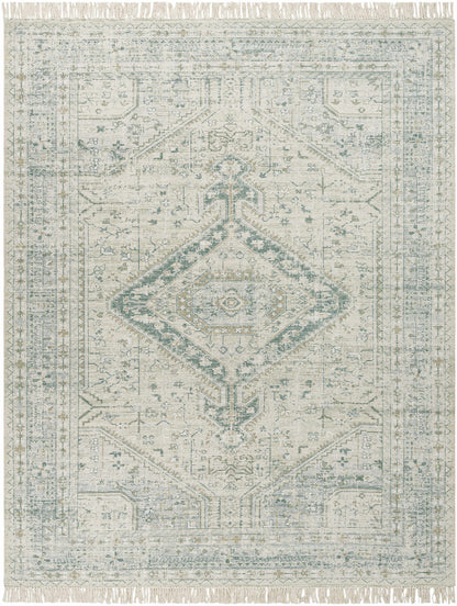 Sage Handwoven Cotton Area Rug with Ornate Artisanal Details