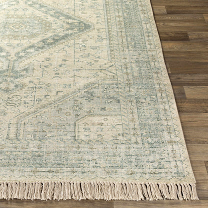 Sage Handwoven Cotton Area Rug with Ornate Artisanal Details