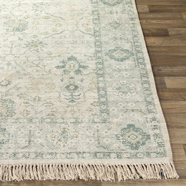 Traditional Stylish Light Olive Handwoven Cotton Area Rug