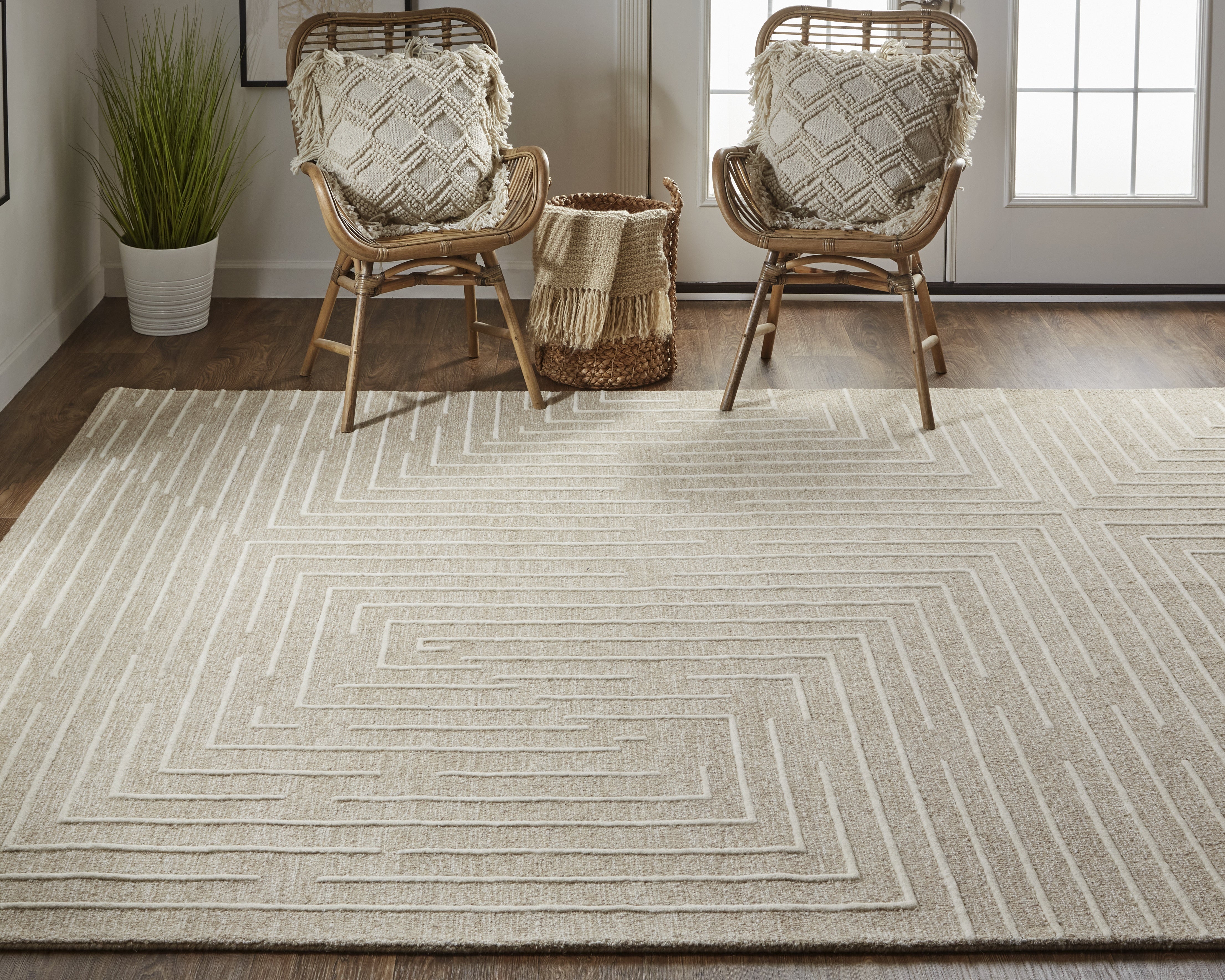 Fenner Transitional Geometric - Taupe/Ivory Area Rug