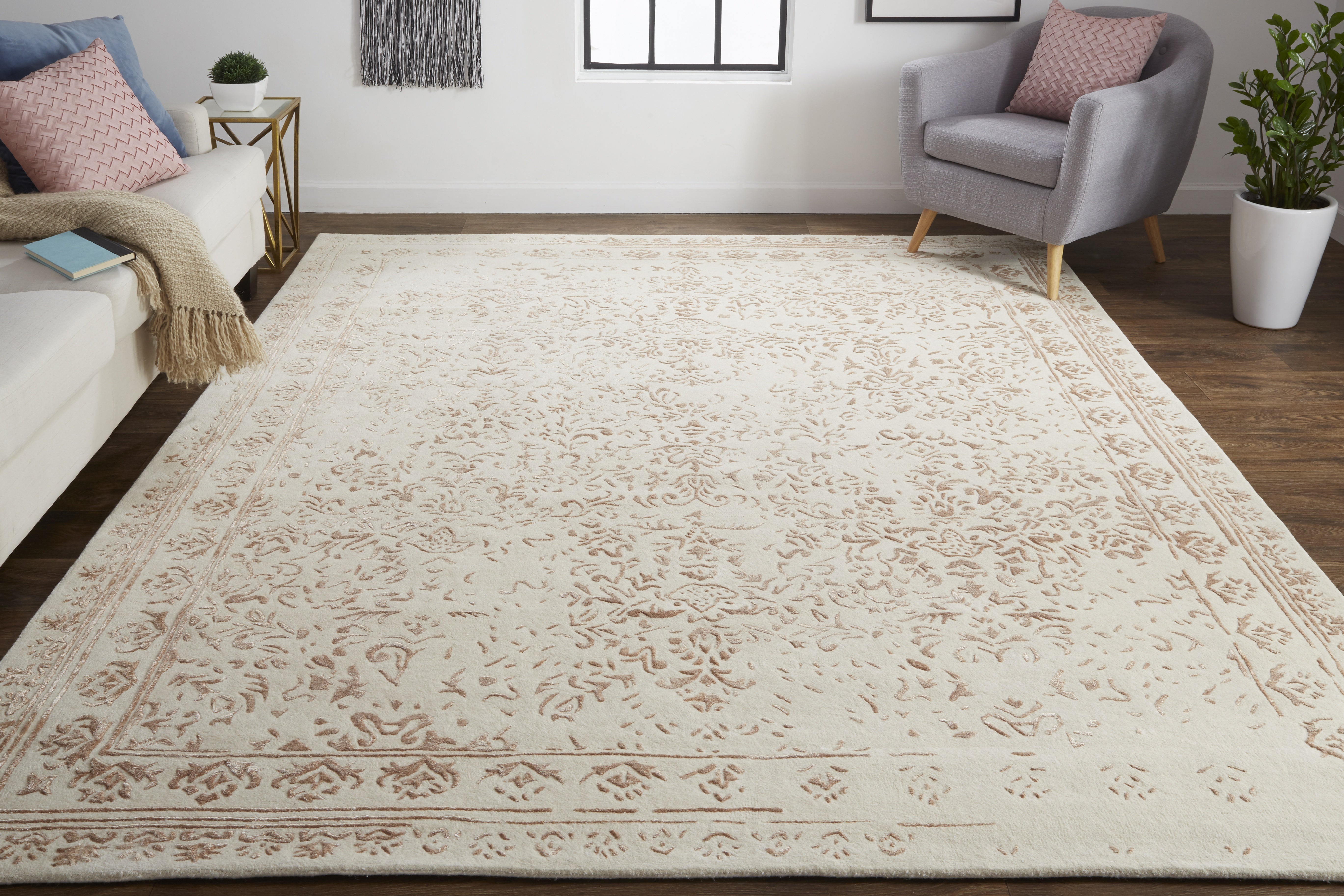 Bella Transitional Oriental - Ivory/Tan/Pink