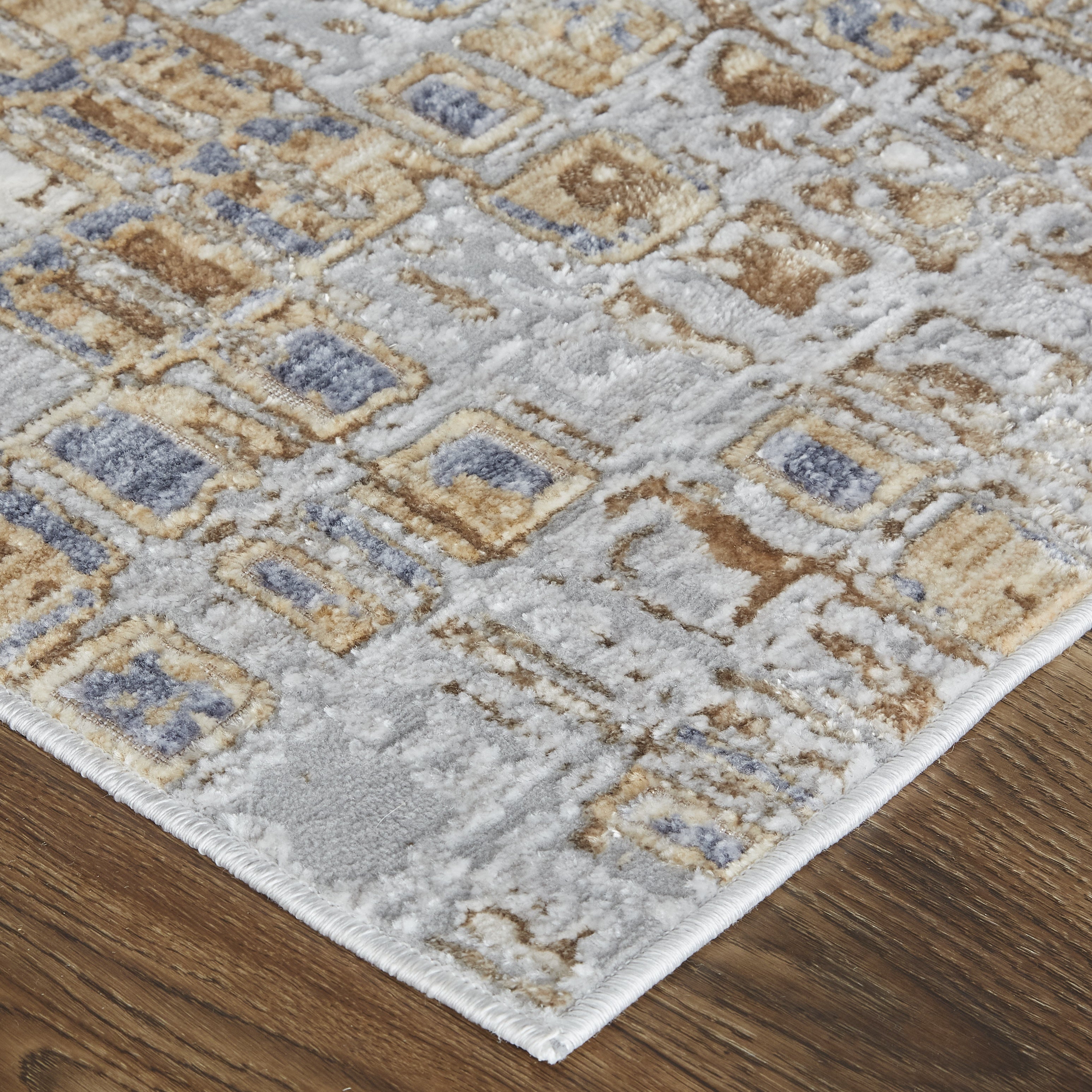 Laina Transitional Geometric - Tan/Ivory/Blue Area Rug