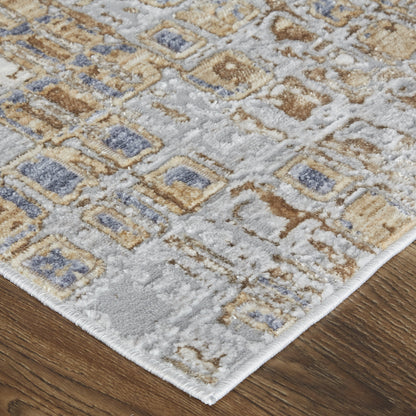 Laina Transitional Geometric - Tan/Ivory/Blue Area Rug