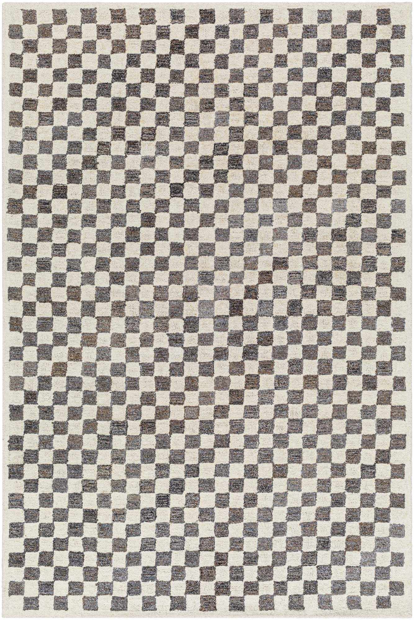 Checkered Dark Brown Hand Tufted Wool Area Rug