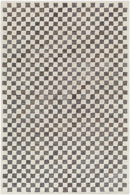 Checkered Dark Brown Hand Tufted Wool Area Rug