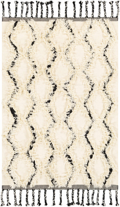 Fancy Cream Hand Woven Wool Area Rug