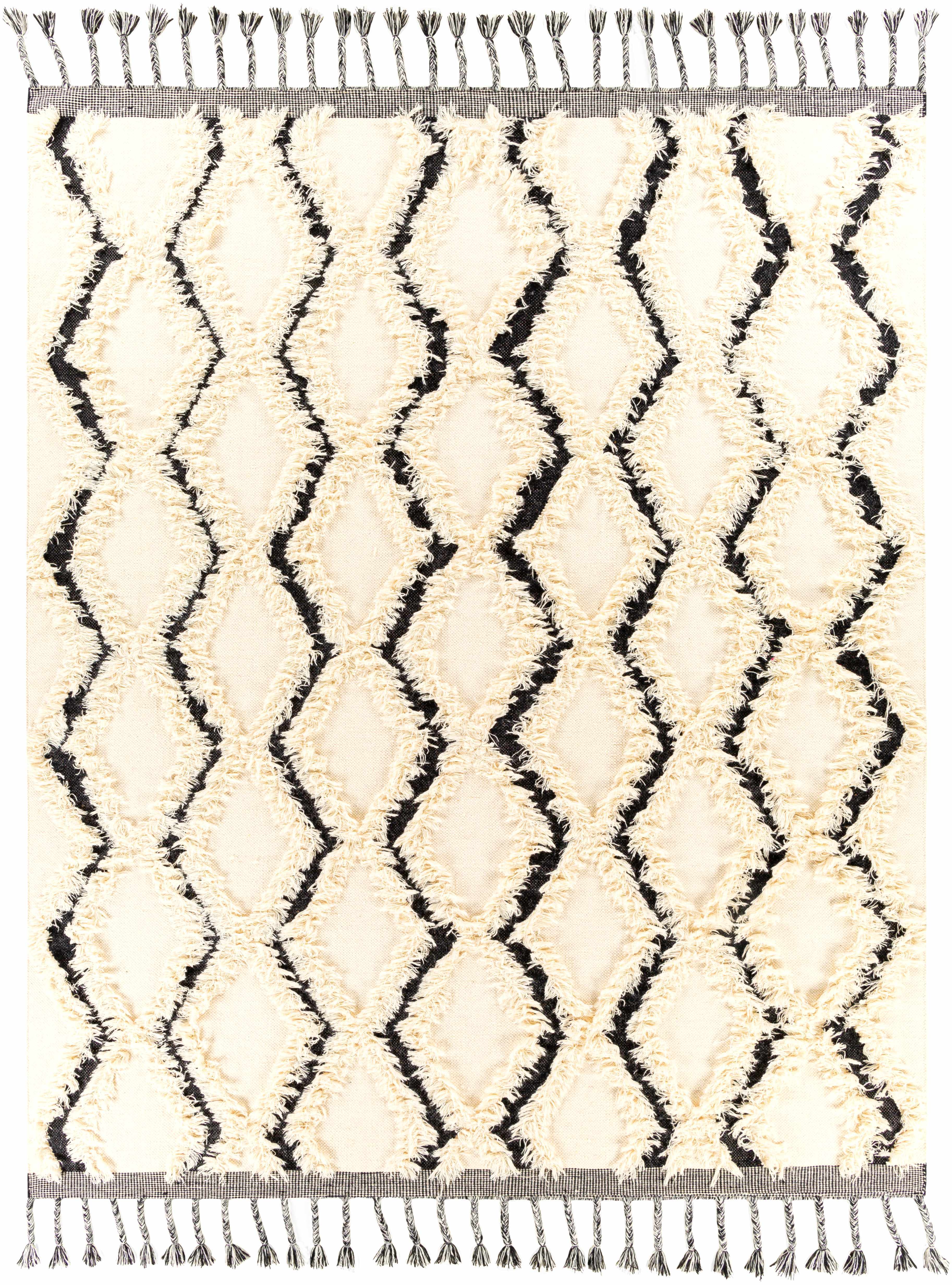 Fancy Cream Hand Woven Wool Area Rug