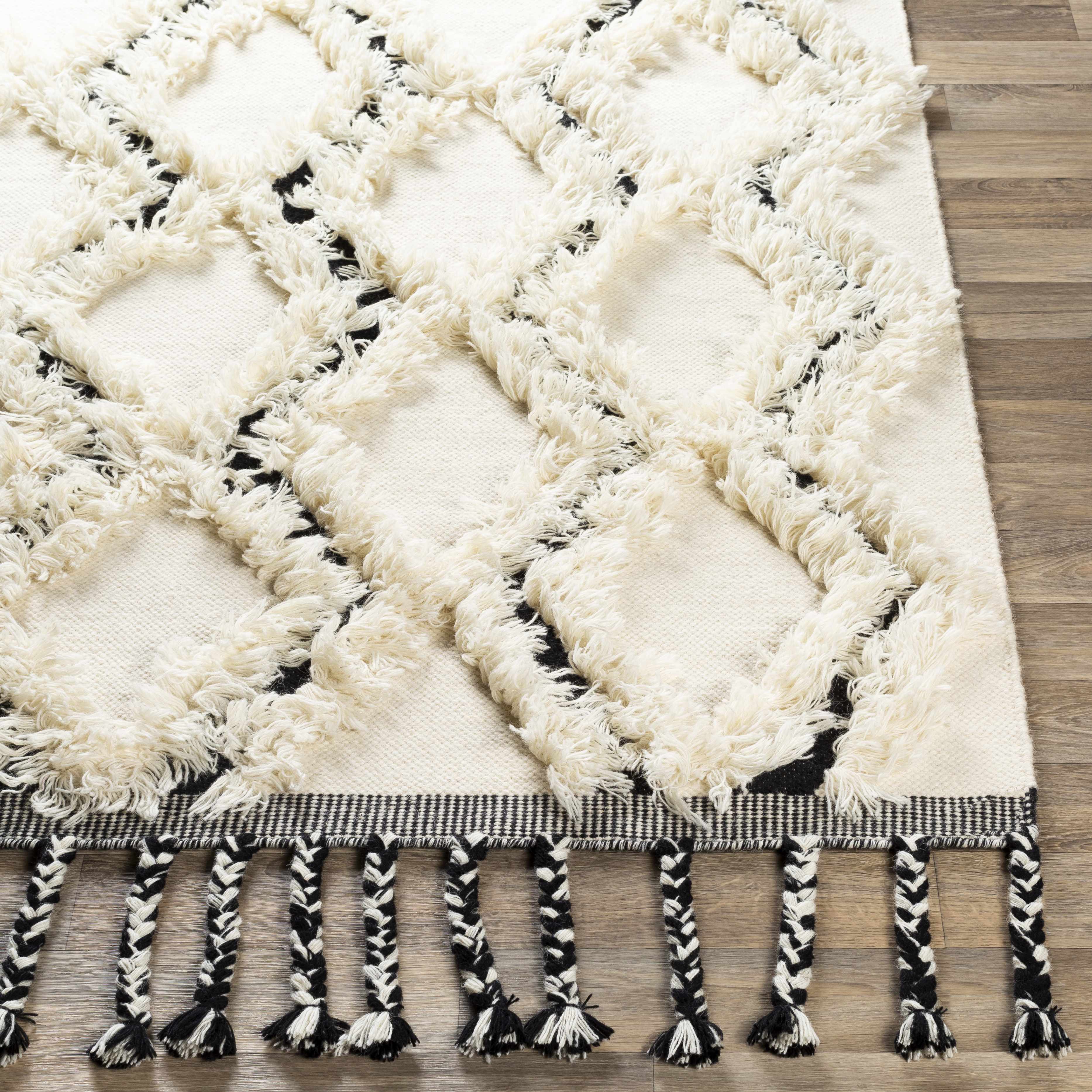 Fancy Cream Hand Woven Wool Area Rug