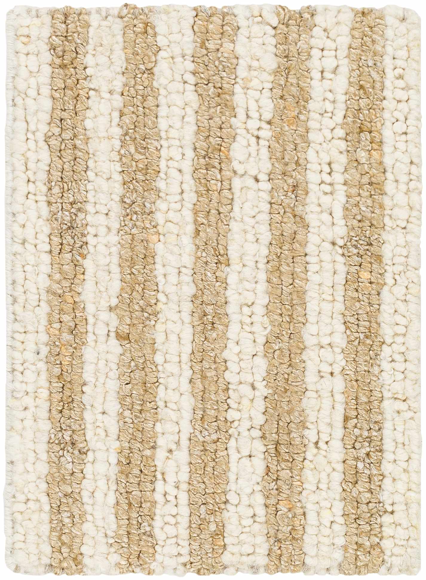 Stunning Natural Striped Beige Wool & Silk Hand Woven Area Rug