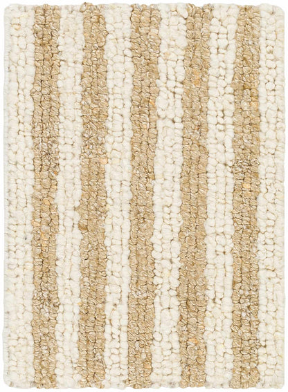 Stunning Natural Striped Beige Wool & Silk Hand Woven Area Rug