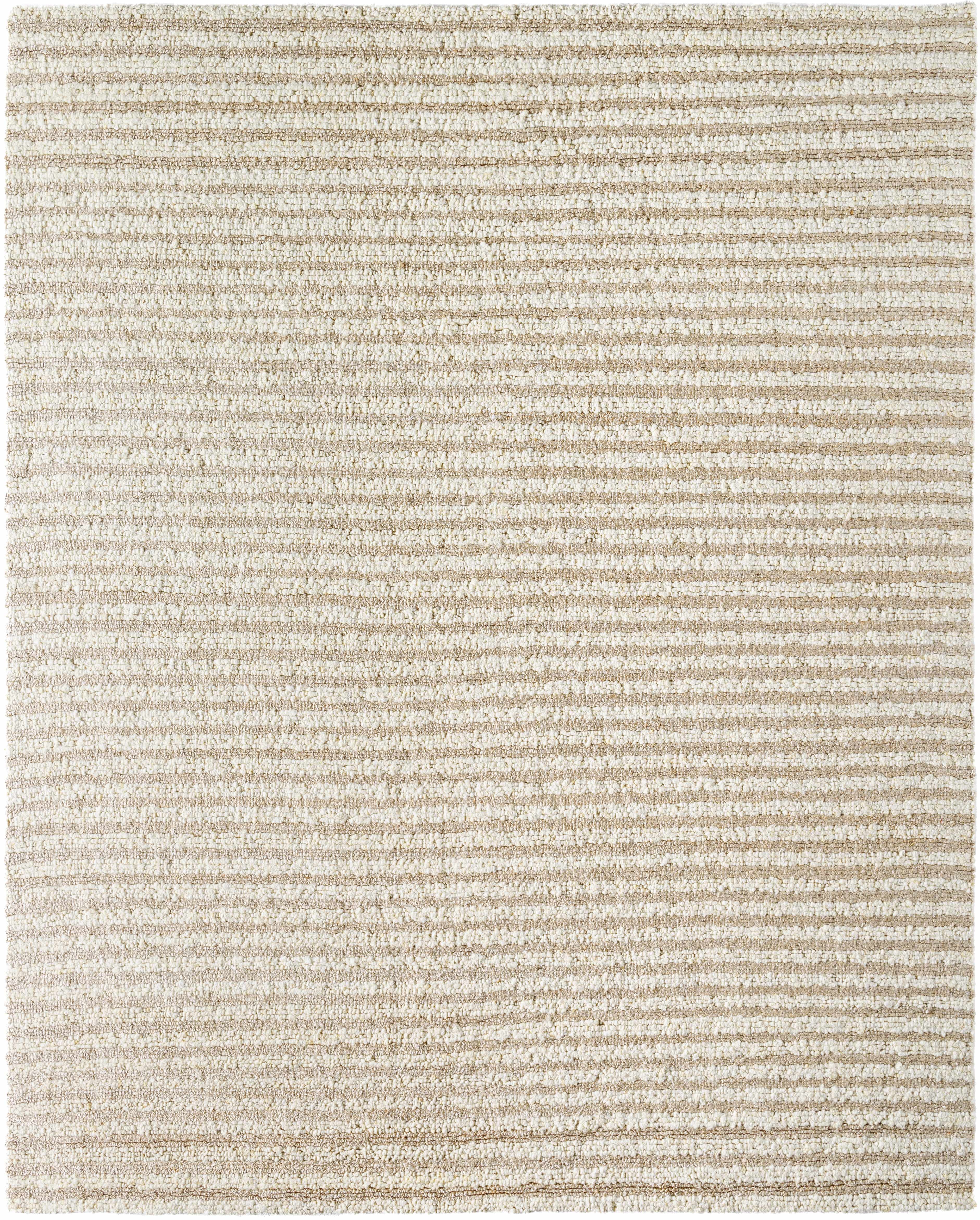 Stunning Natural Striped Beige Wool & Silk Hand Woven Area Rug