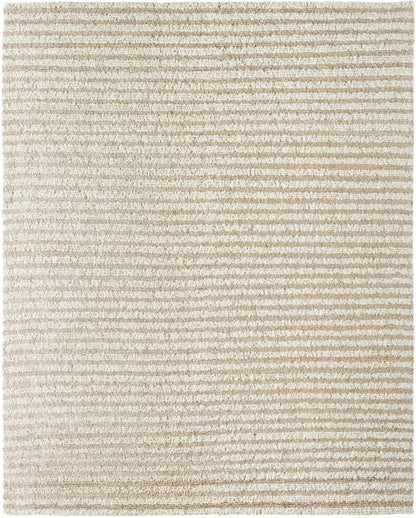 Stunning Natural Striped Beige Wool & Silk Hand Woven Area Rug