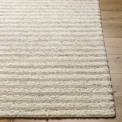 Stunning Natural Striped Beige Wool & Silk Hand Woven Area Rug