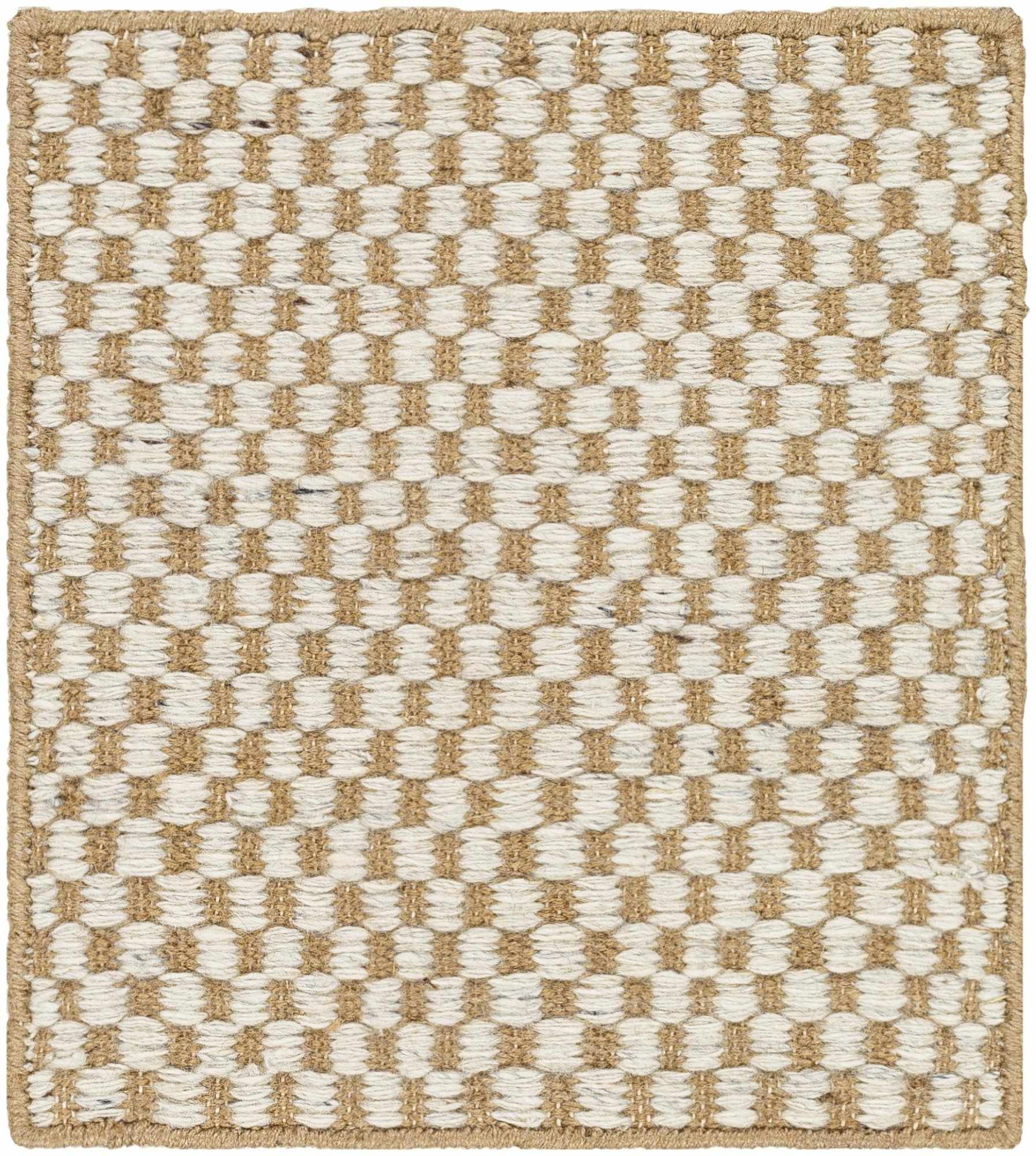 Exceptional Checkered Cream Hand Woven Jute & Wool Area Rug