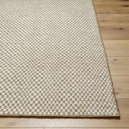 Exceptional Checkered Cream Hand Woven Jute & Wool Area Rug
