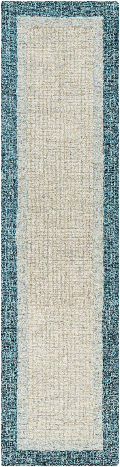 Modern Border Pattern Teal Wool Hand Tufted Area Rug