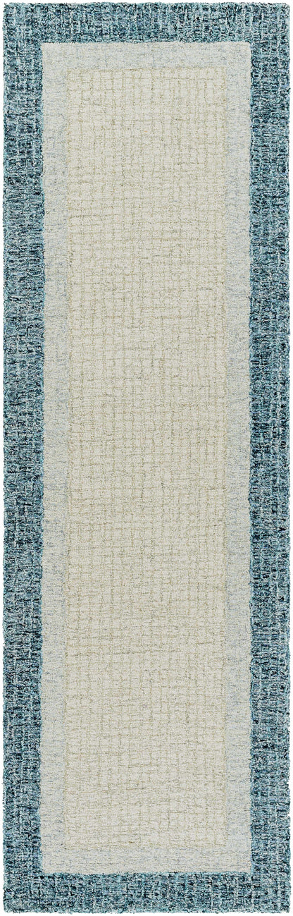Modern Border Pattern Teal Wool Hand Tufted Area Rug