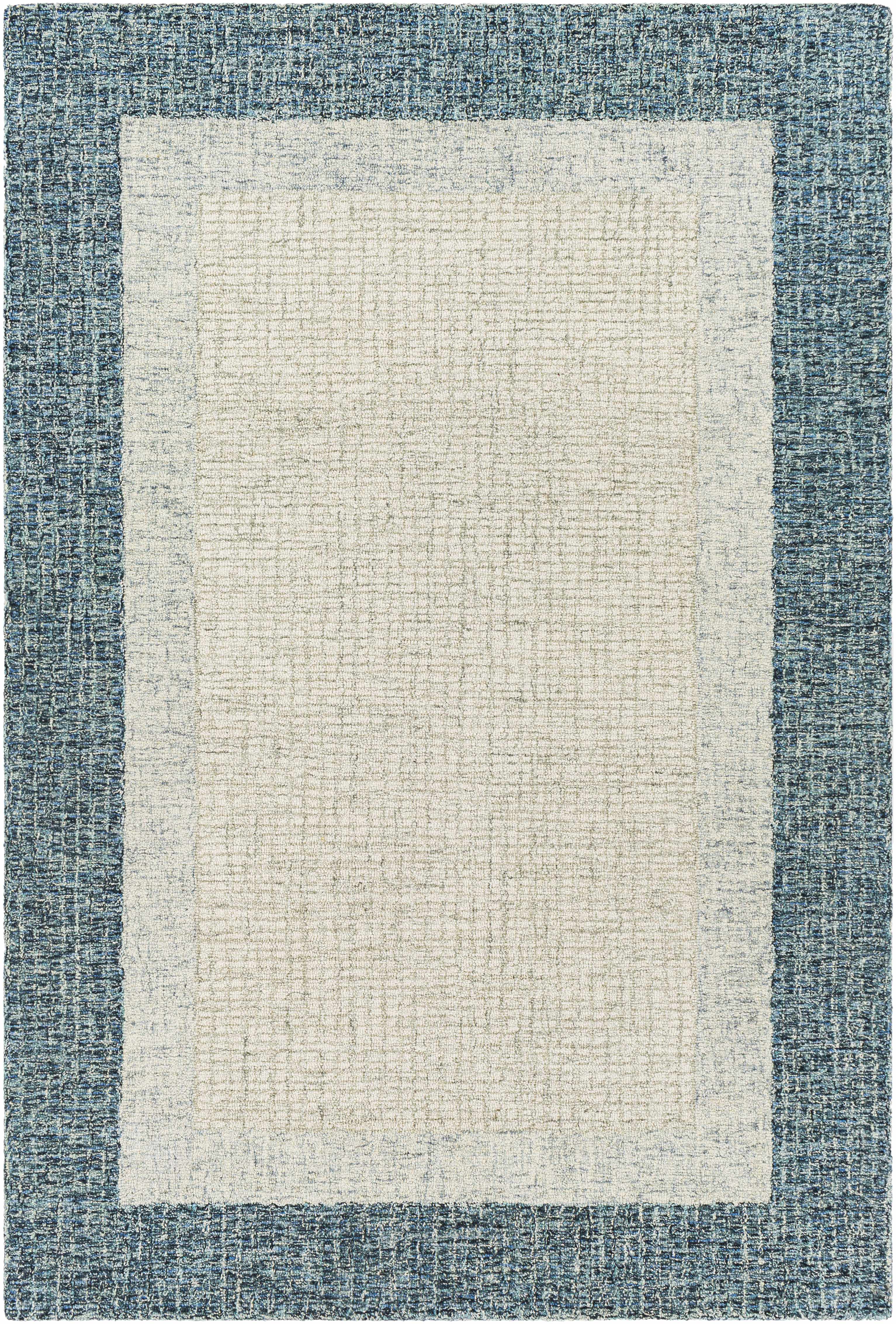 Modern Border Pattern Teal Wool Hand Tufted Area Rug