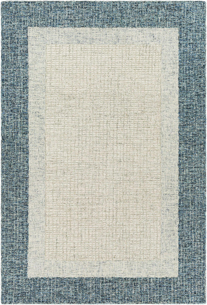 Modern Border Pattern Teal Wool Hand Tufted Area Rug
