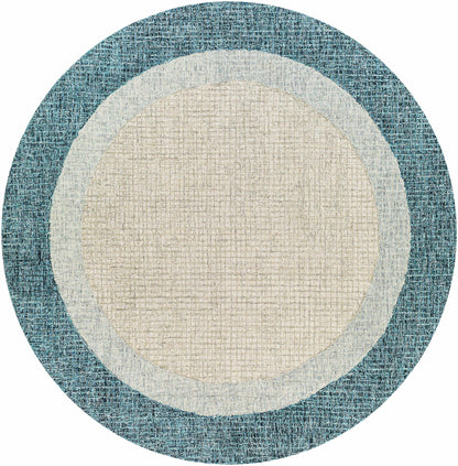 Modern Border Pattern Teal Wool Hand Tufted Area Rug