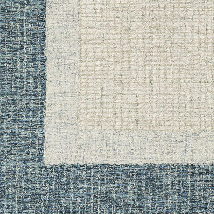 Modern Border Pattern Teal Wool Hand Tufted Area Rug