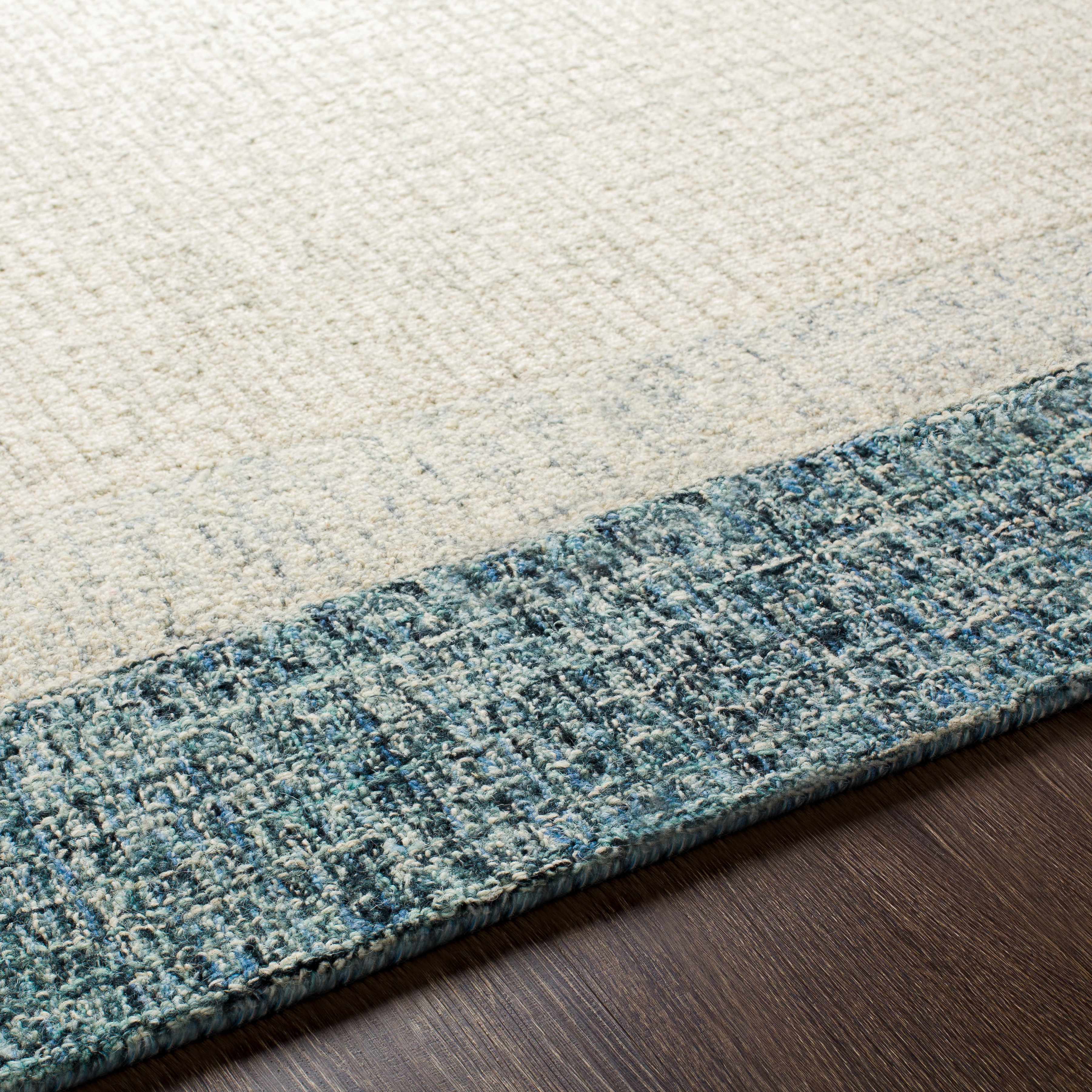 Modern Border Pattern Teal Wool Hand Tufted Area Rug