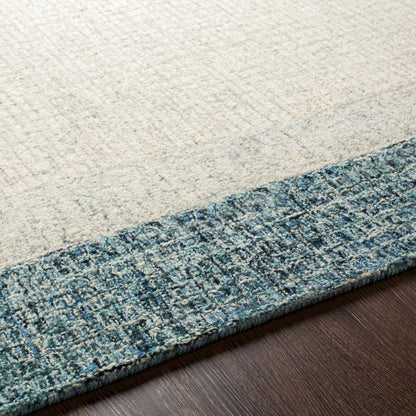 Modern Border Pattern Teal Wool Hand Tufted Area Rug