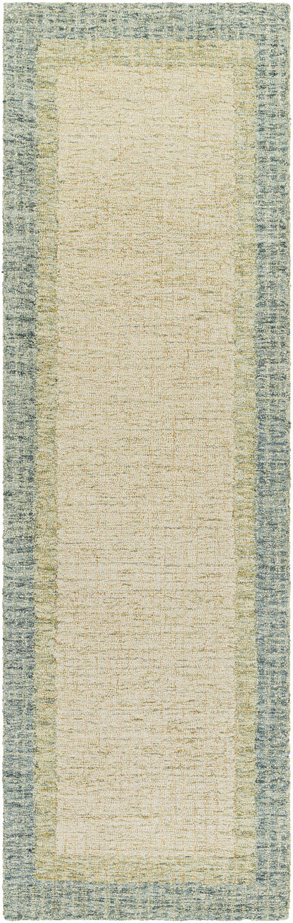 Modern Border Pattern Dusty Sage Wool Hand Tufted Area Rug
