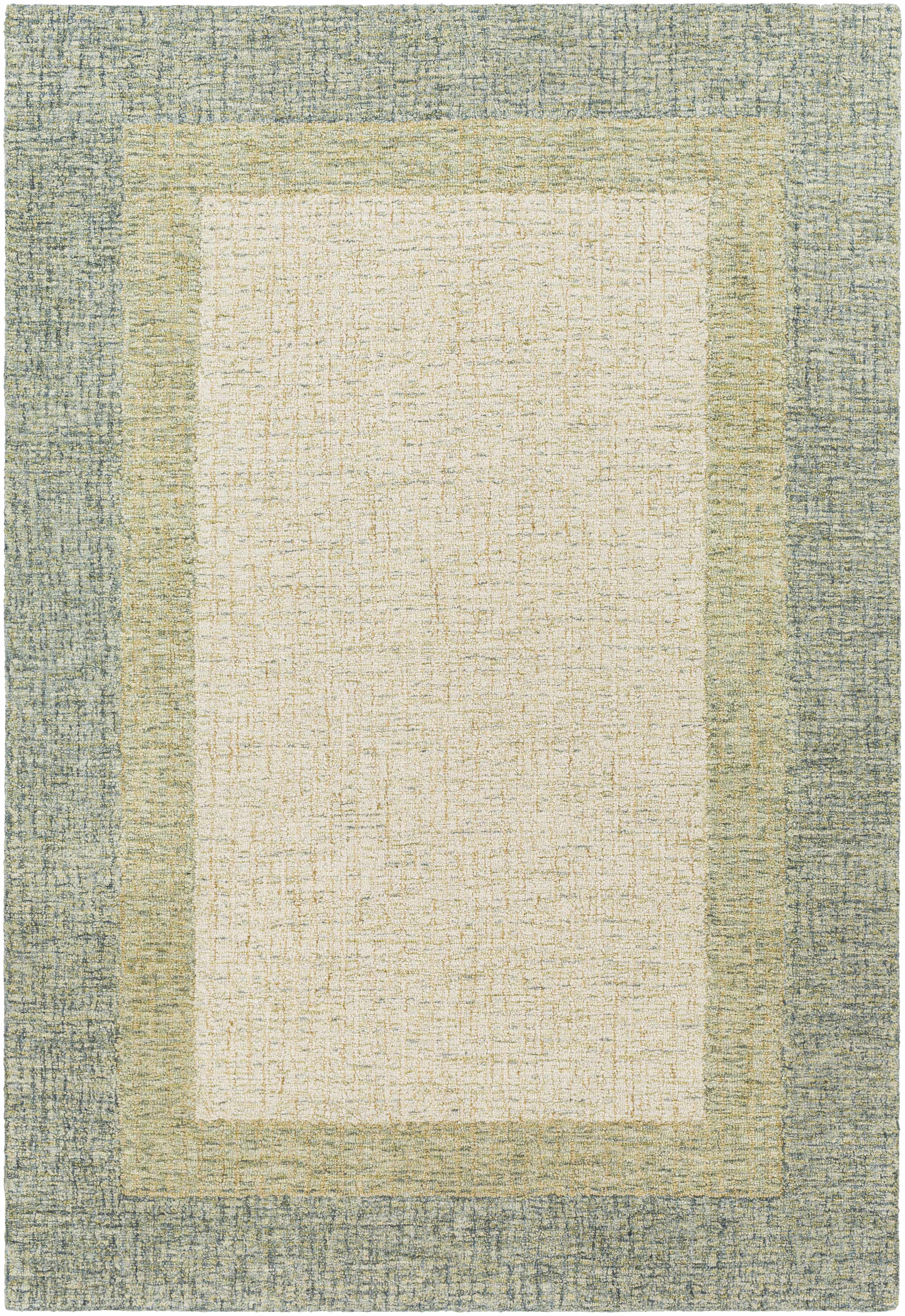Modern Border Pattern Dusty Sage Wool Hand Tufted Area Rug