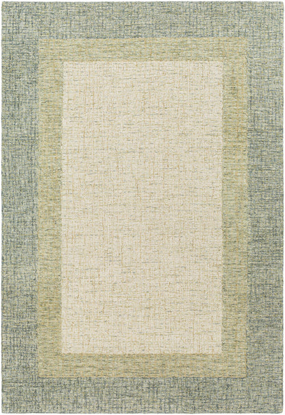 Modern Border Pattern Dusty Sage Wool Hand Tufted Area Rug