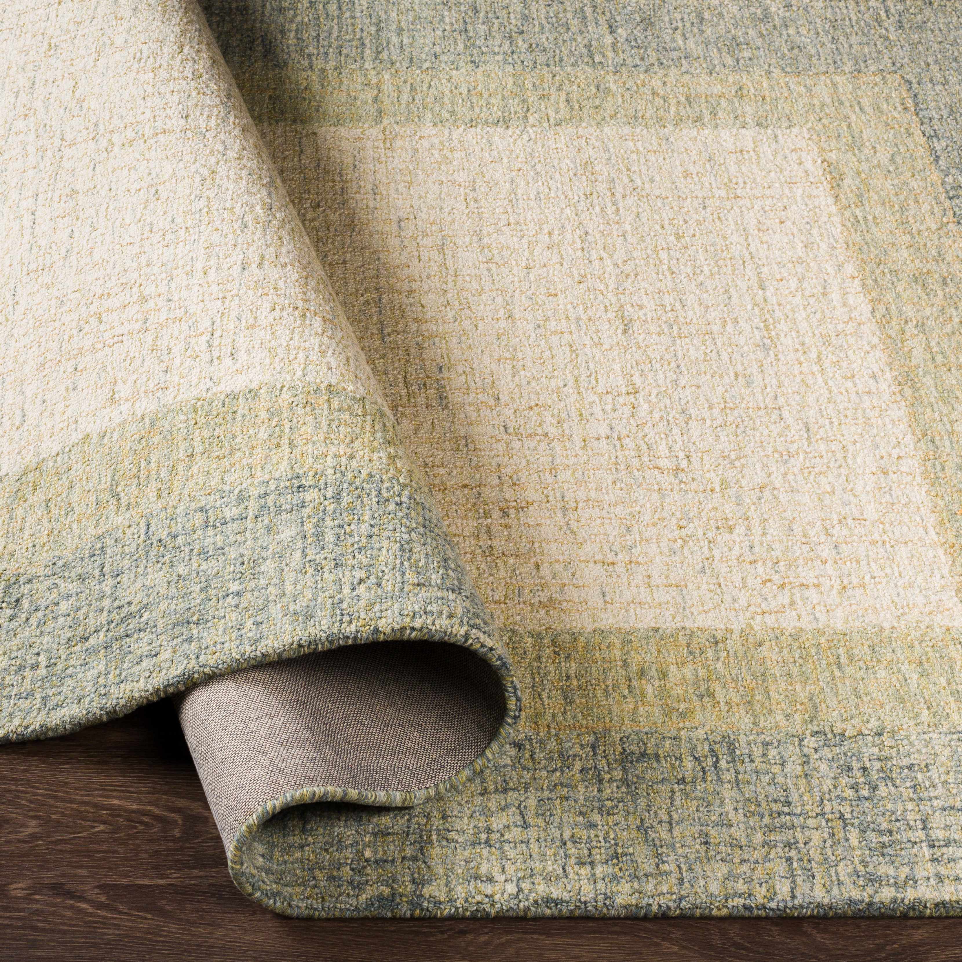 Modern Border Pattern Dusty Sage Wool Hand Tufted Area Rug
