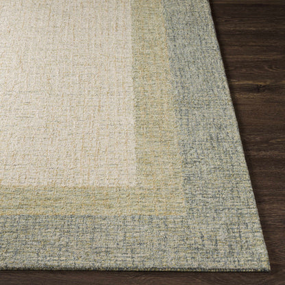 Modern Border Pattern Dusty Sage Wool Hand Tufted Area Rug