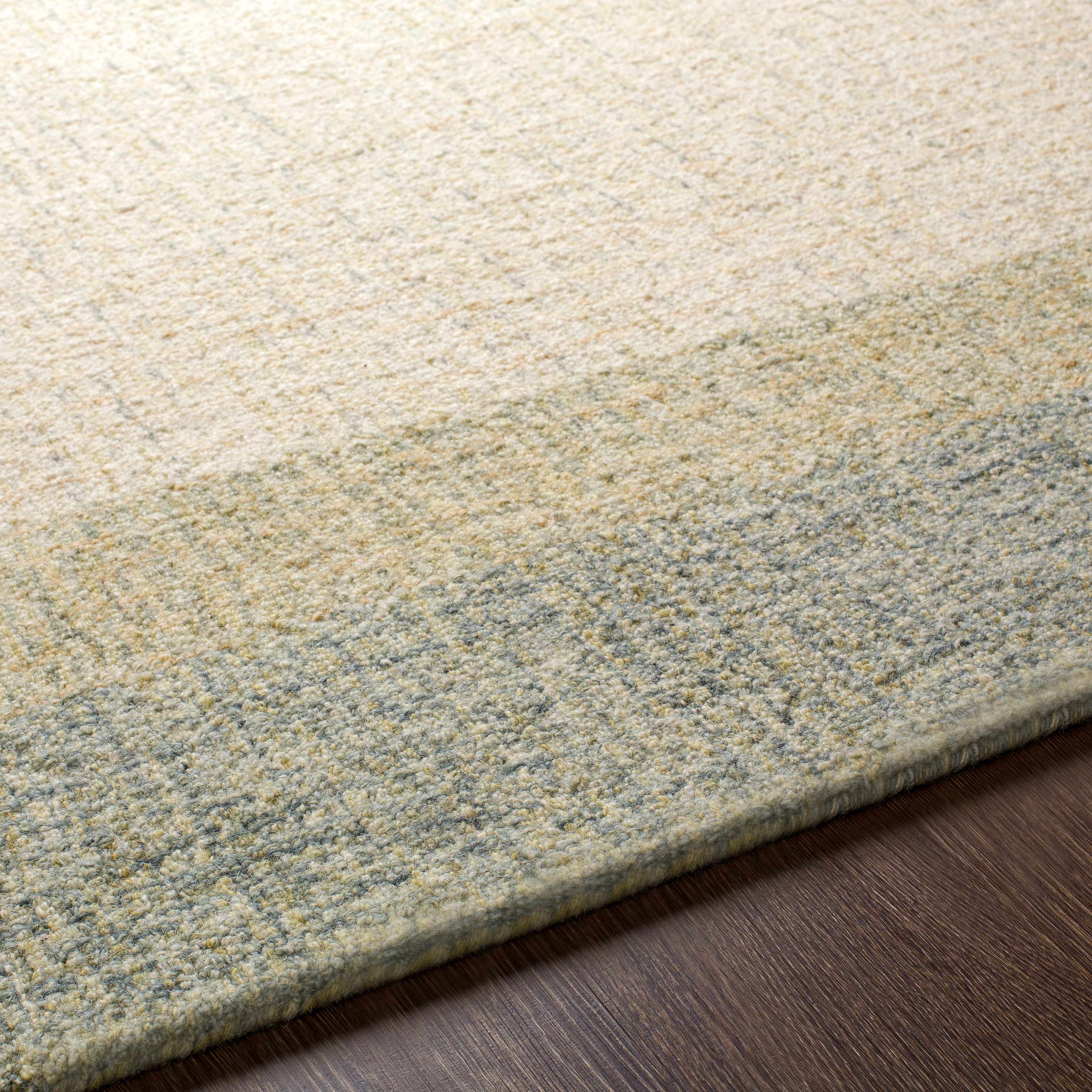 Modern Border Pattern Dusty Sage Wool Hand Tufted Area Rug