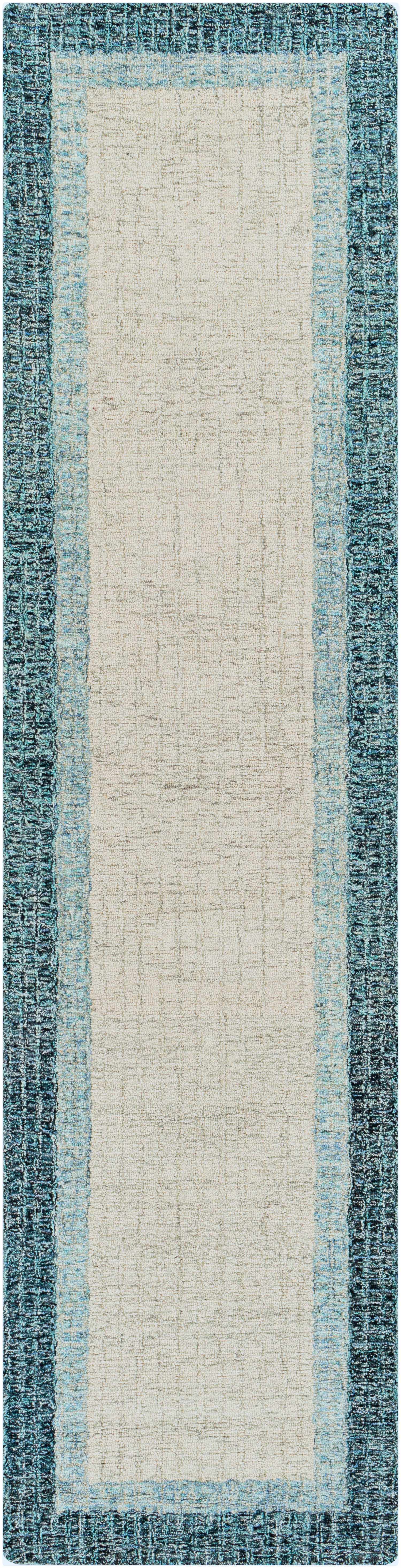 Modern Border Pattern Navy Hand Tufted Wool Area Rug