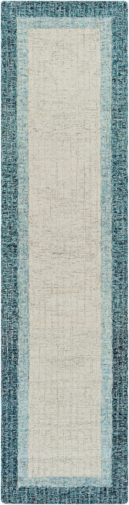 Modern Border Pattern Navy Hand Tufted Wool Area Rug