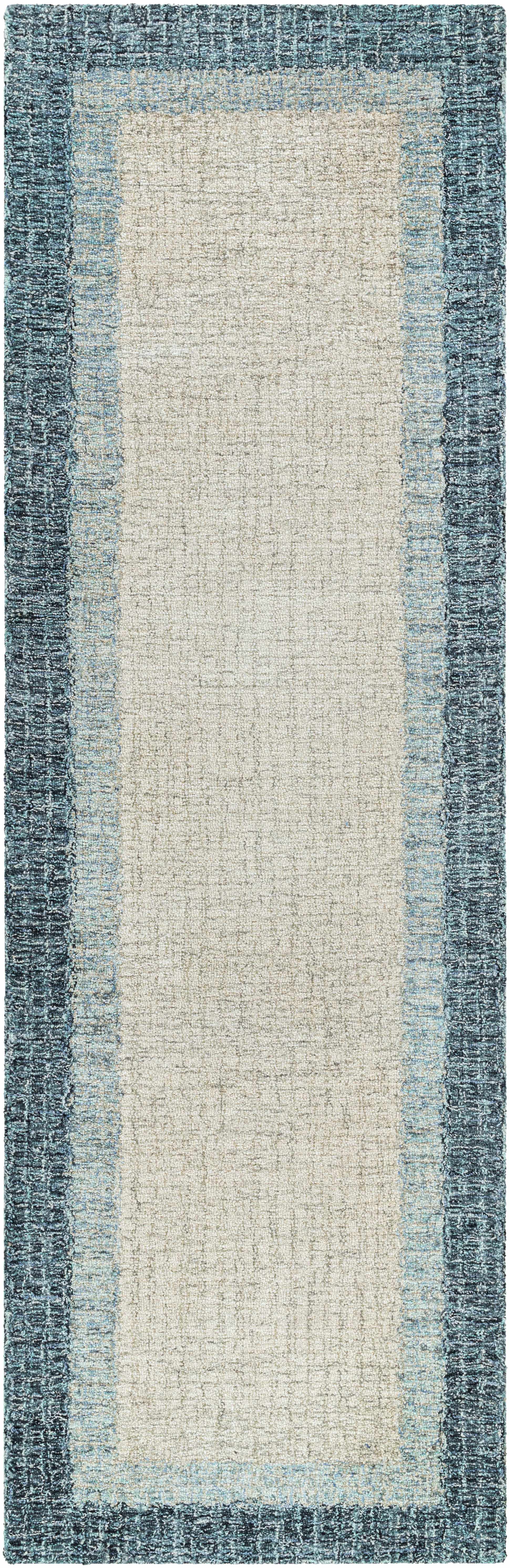 Modern Border Pattern Navy Hand Tufted Wool Area Rug