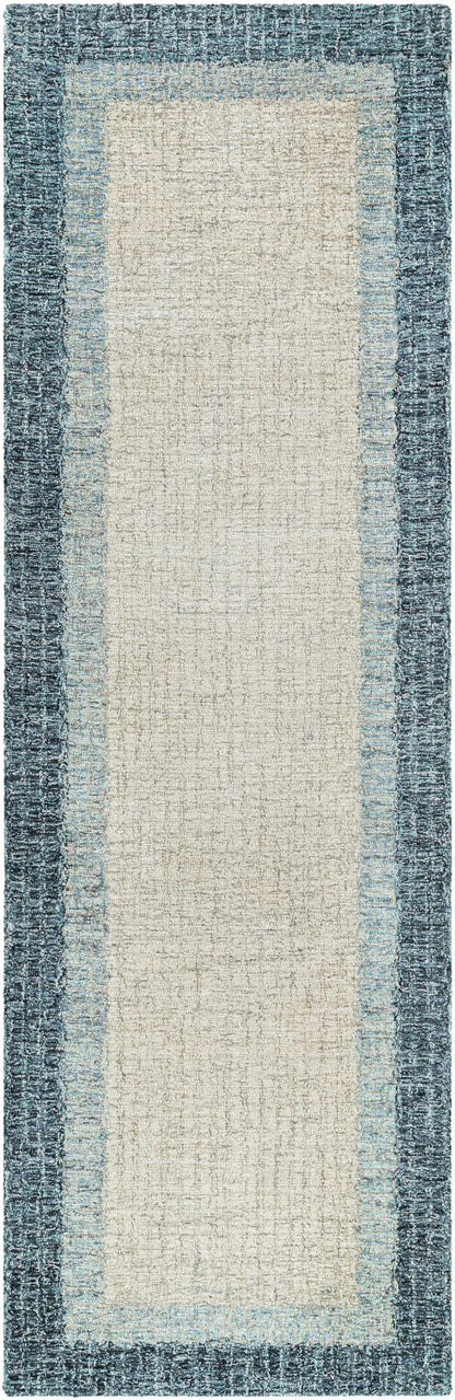 Modern Border Pattern Navy Hand Tufted Wool Area Rug