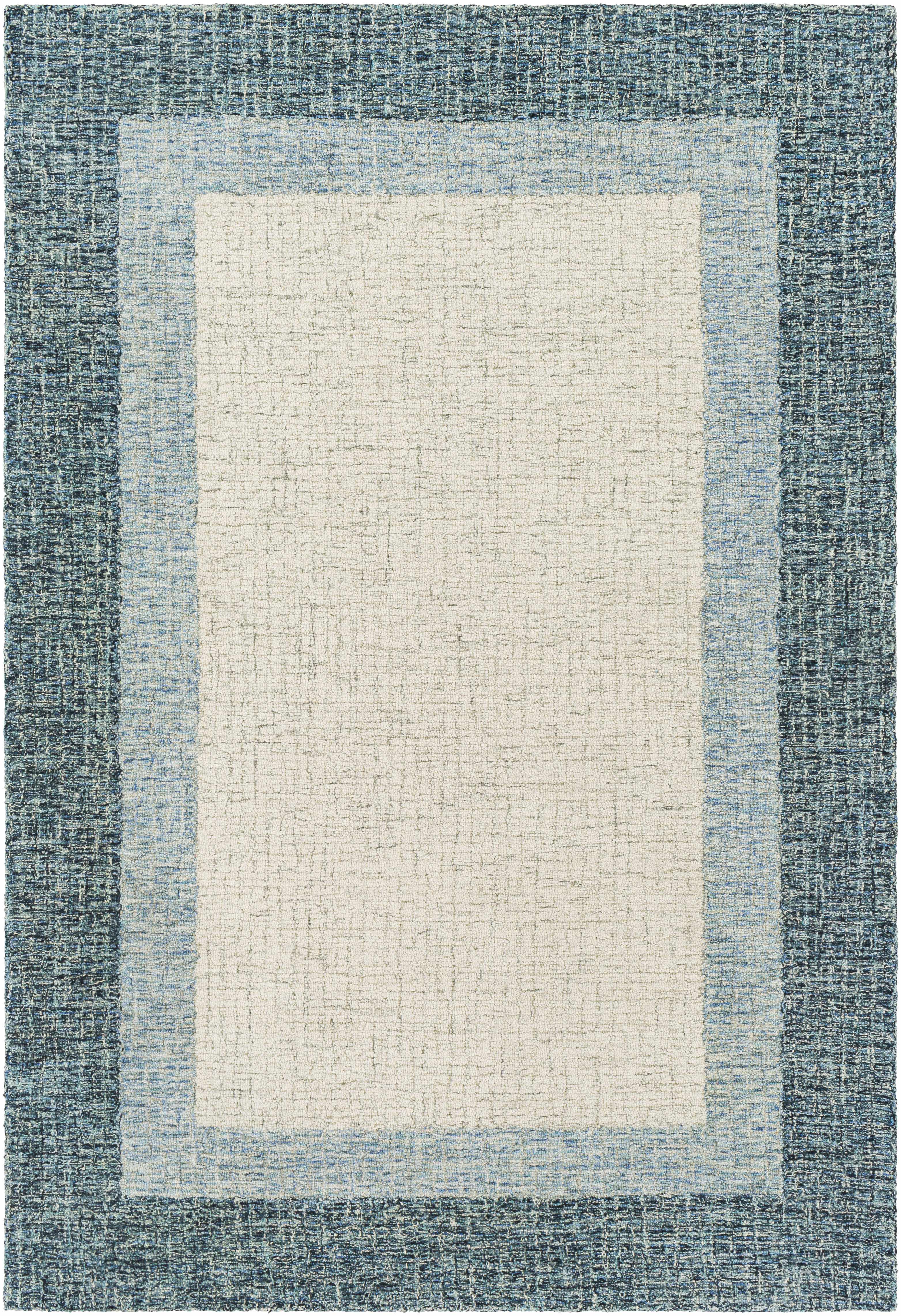 Modern Border Pattern Navy Hand Tufted Wool Area Rug
