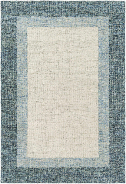 Modern Border Pattern Navy Hand Tufted Wool Area Rug
