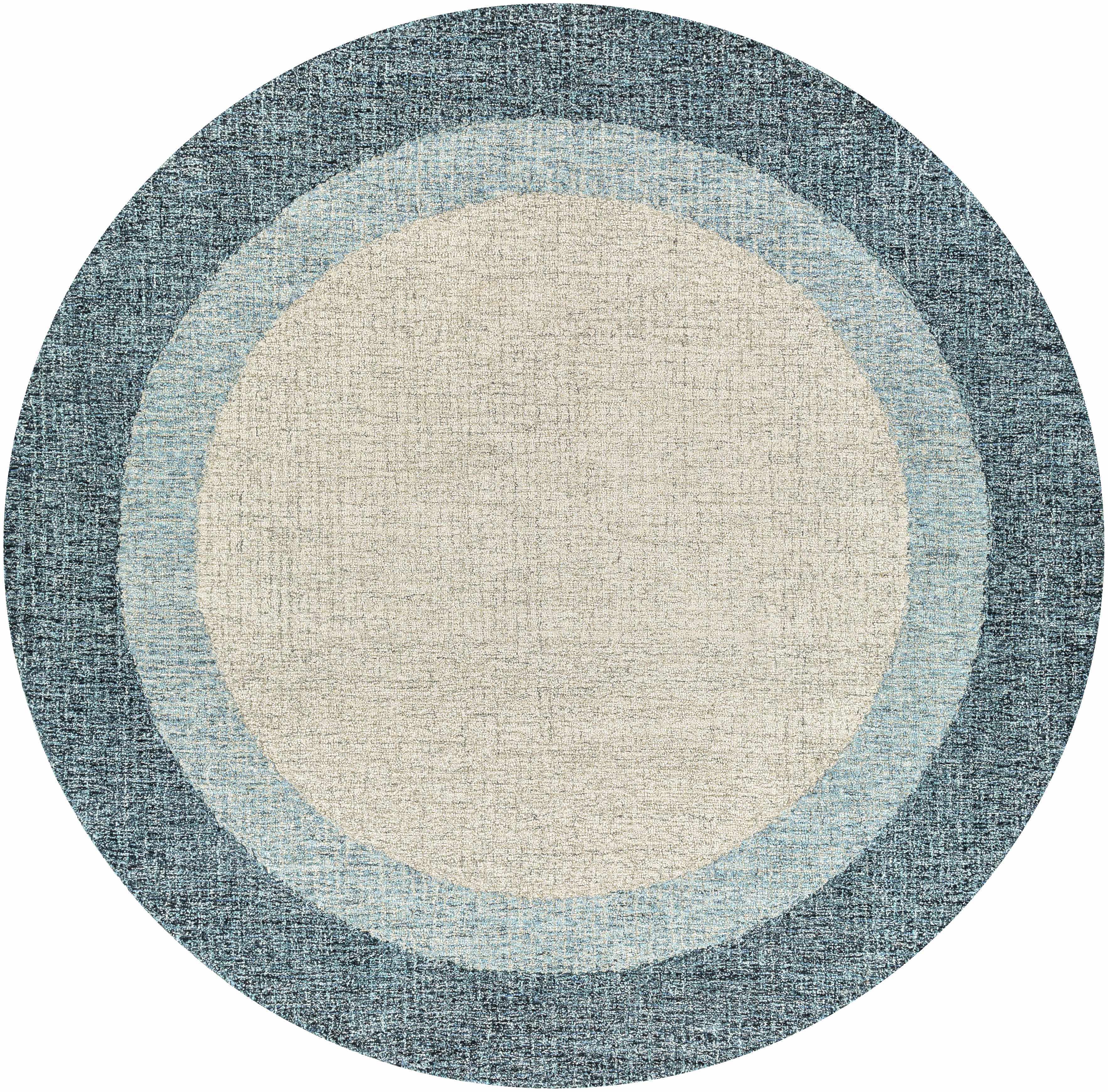 Modern Border Pattern Navy Hand Tufted Wool Area Rug