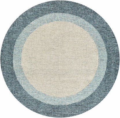 Modern Border Pattern Navy Hand Tufted Wool Area Rug