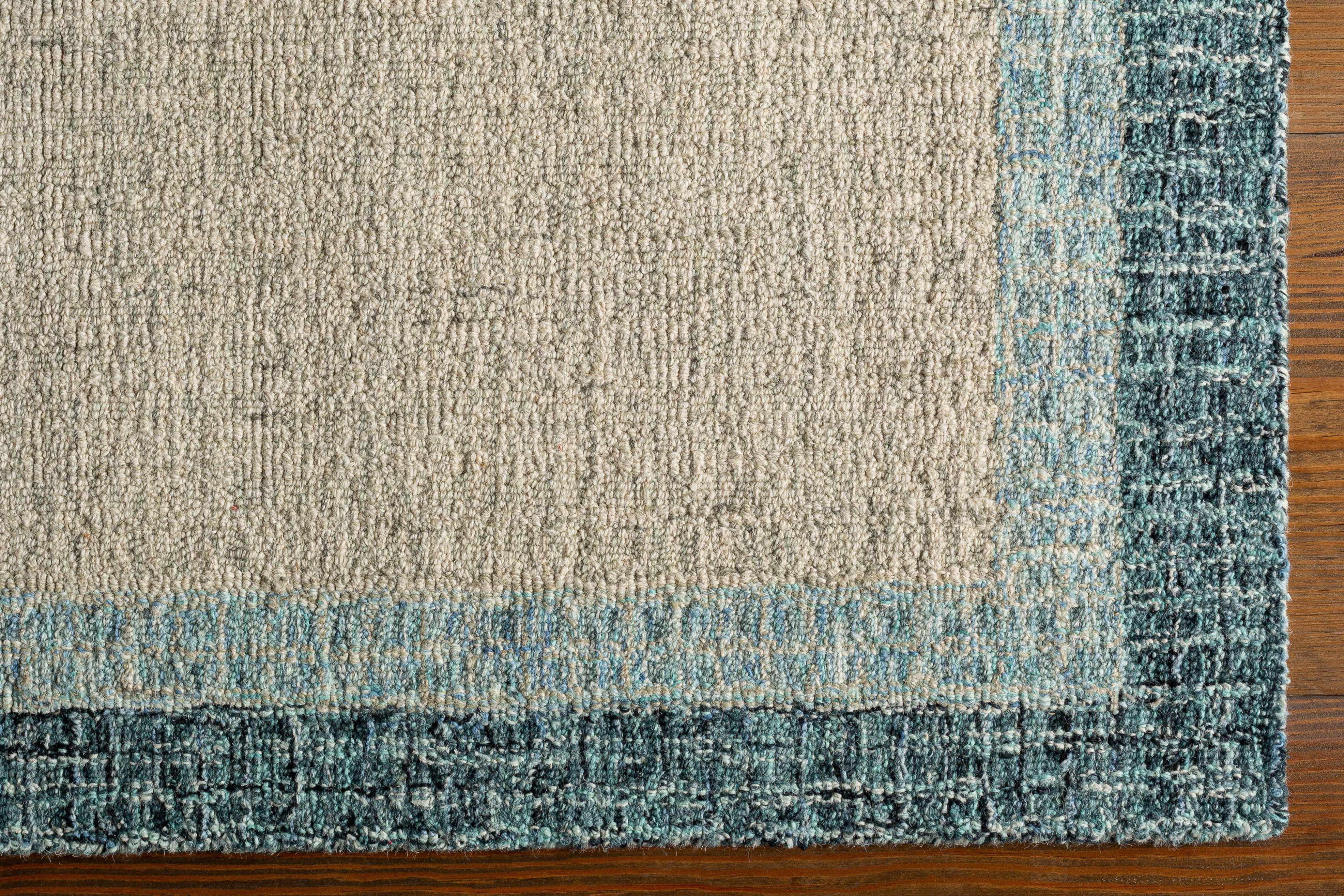 Modern Border Pattern Navy Hand Tufted Wool Area Rug