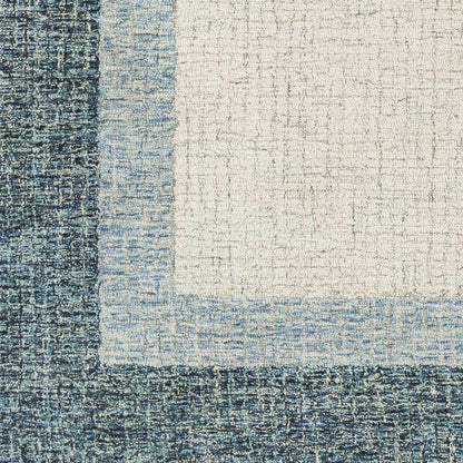 Modern Border Pattern Navy Hand Tufted Wool Area Rug