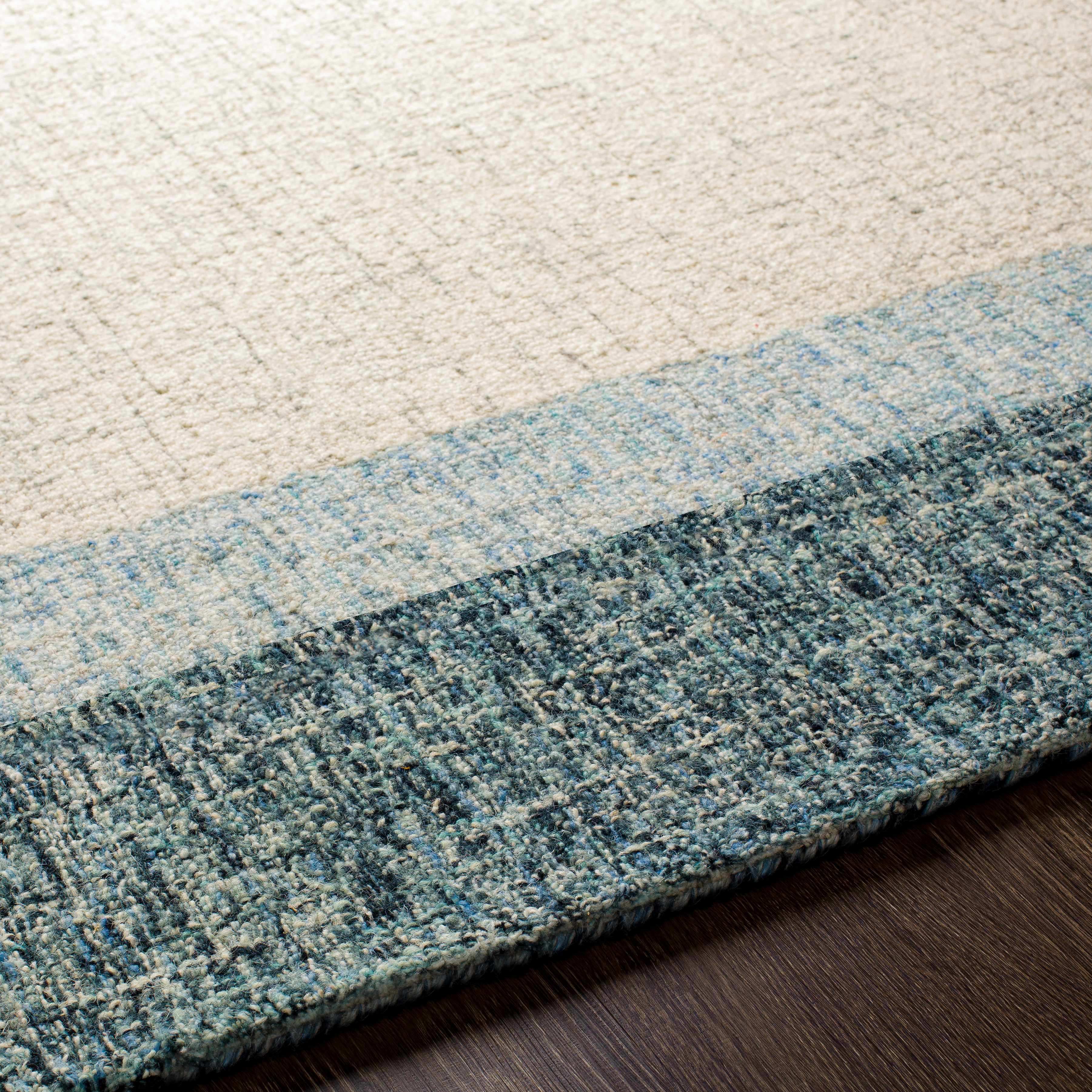 Modern Border Pattern Navy Hand Tufted Wool Area Rug