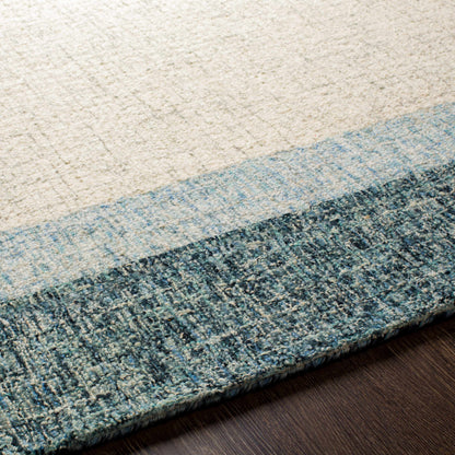 Modern Border Pattern Navy Hand Tufted Wool Area Rug