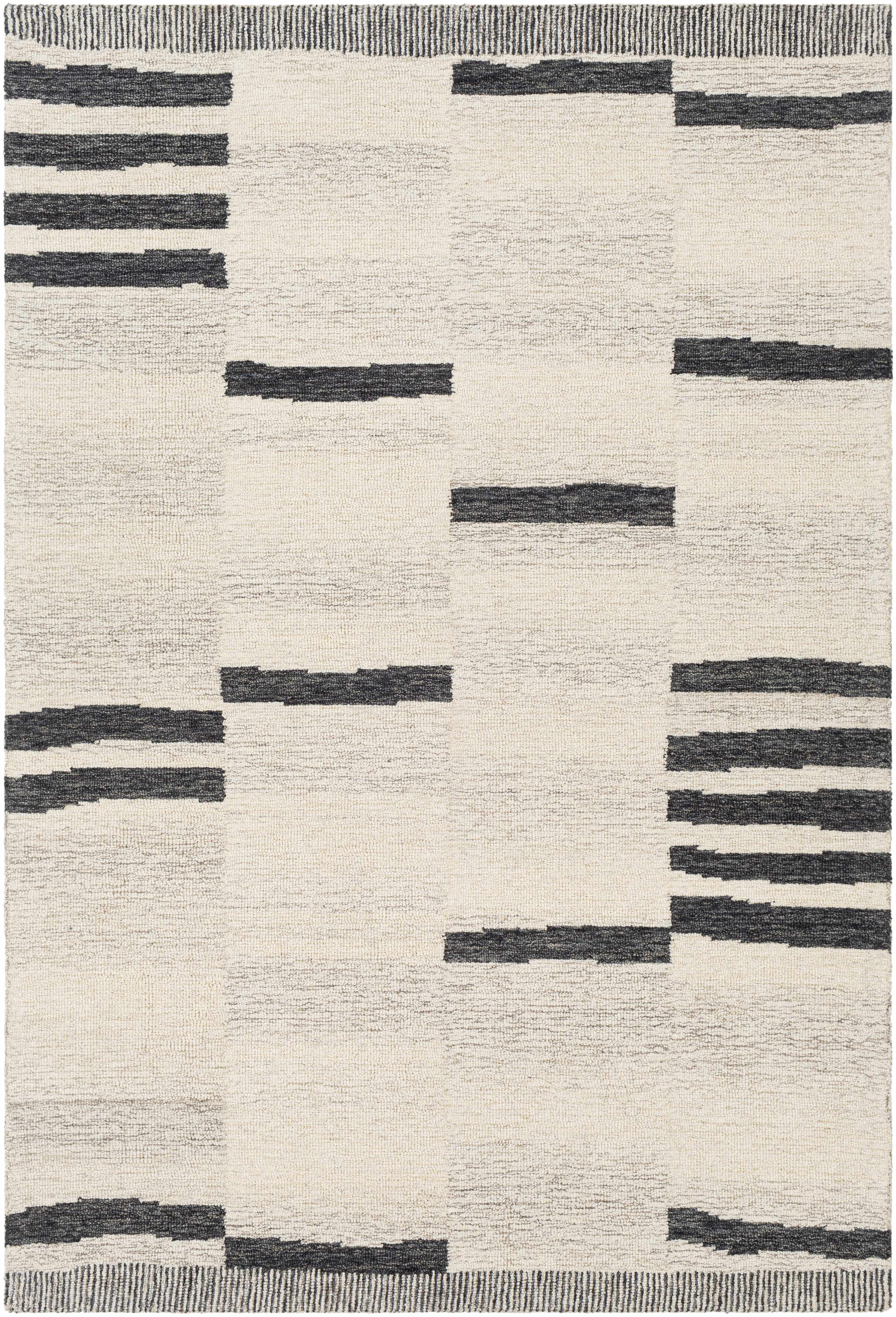 Irregular Beige Hand Tufted Wool Area Rug