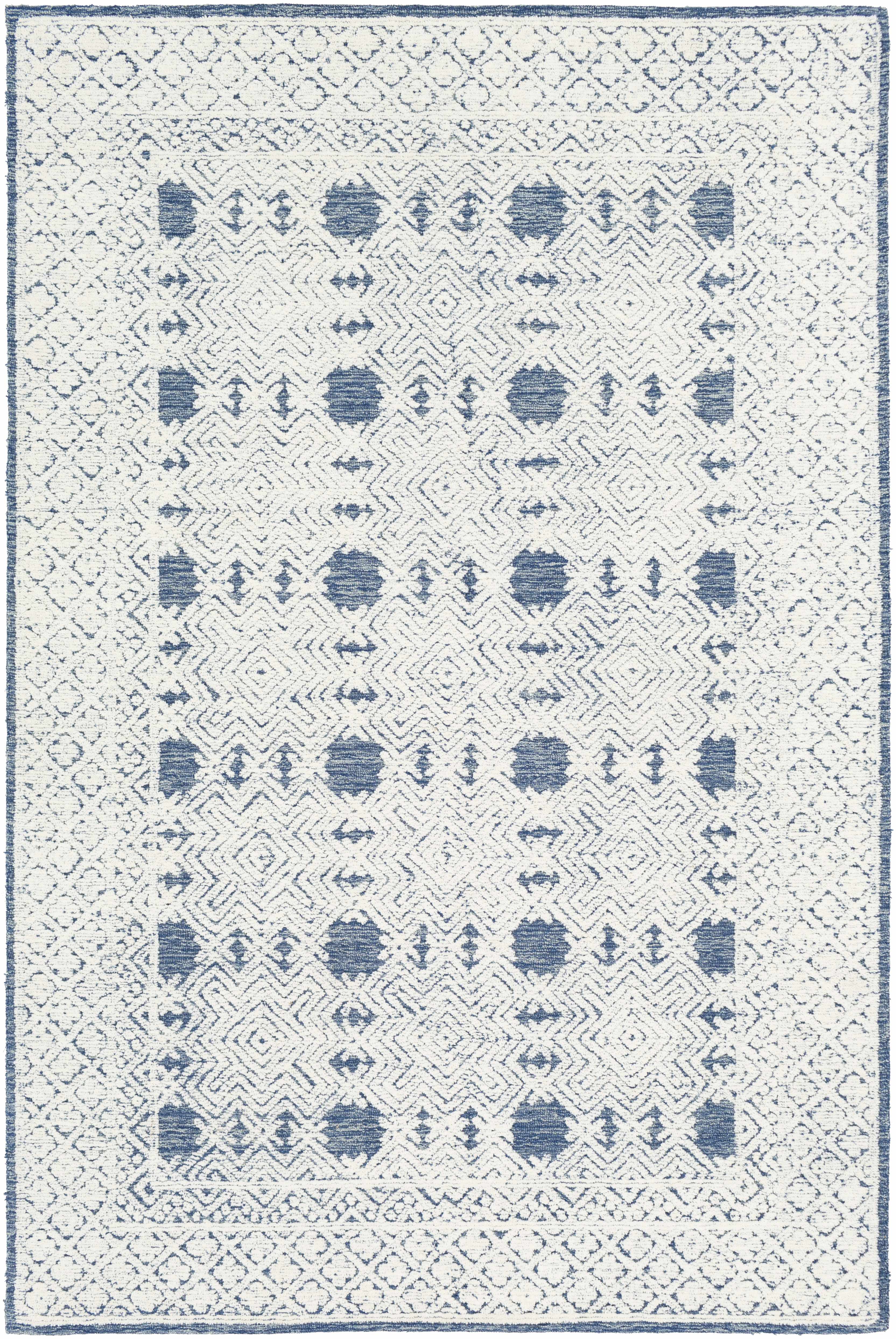 Dark Blue Hand Tufted Wool Area Rug