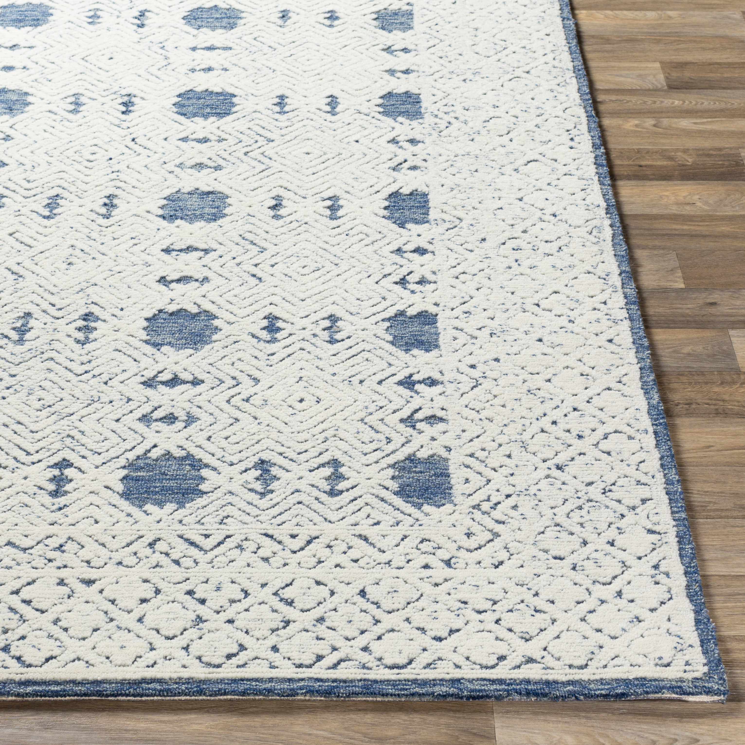 Dark Blue Hand Tufted Wool Area Rug