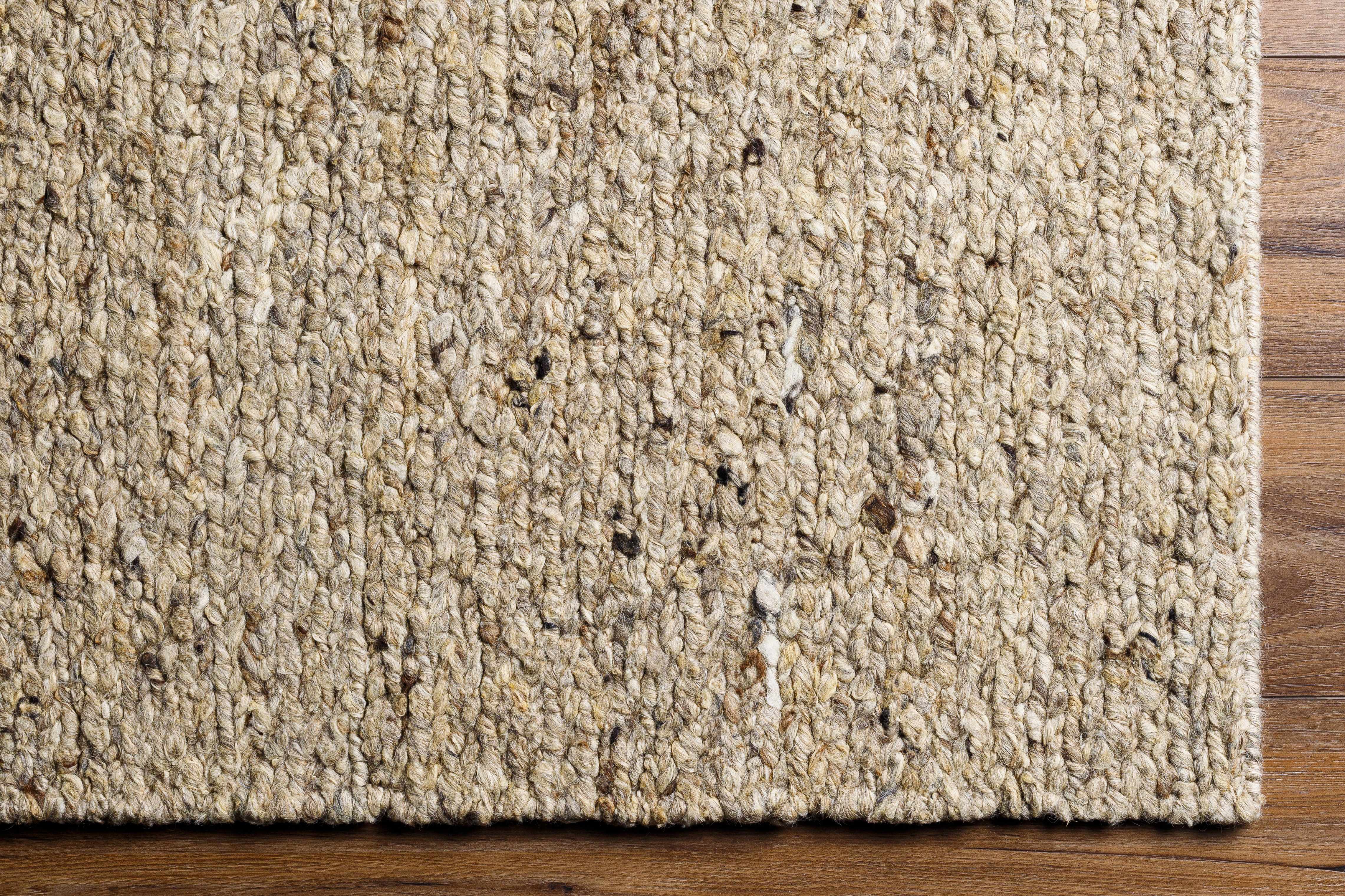 Modern Minimalist Beige Hand Knotted Wool Area Rug